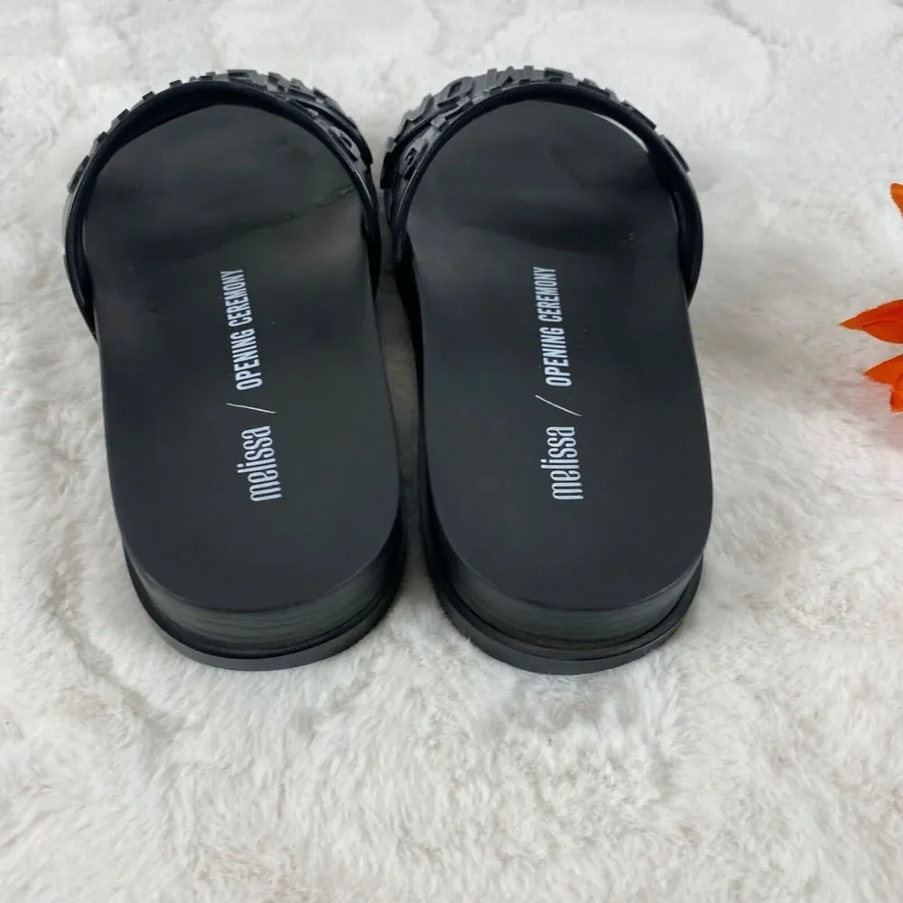 Melissa x Opening Ceremony Womens Black Flipp Slides Rubber Sandals Size 6